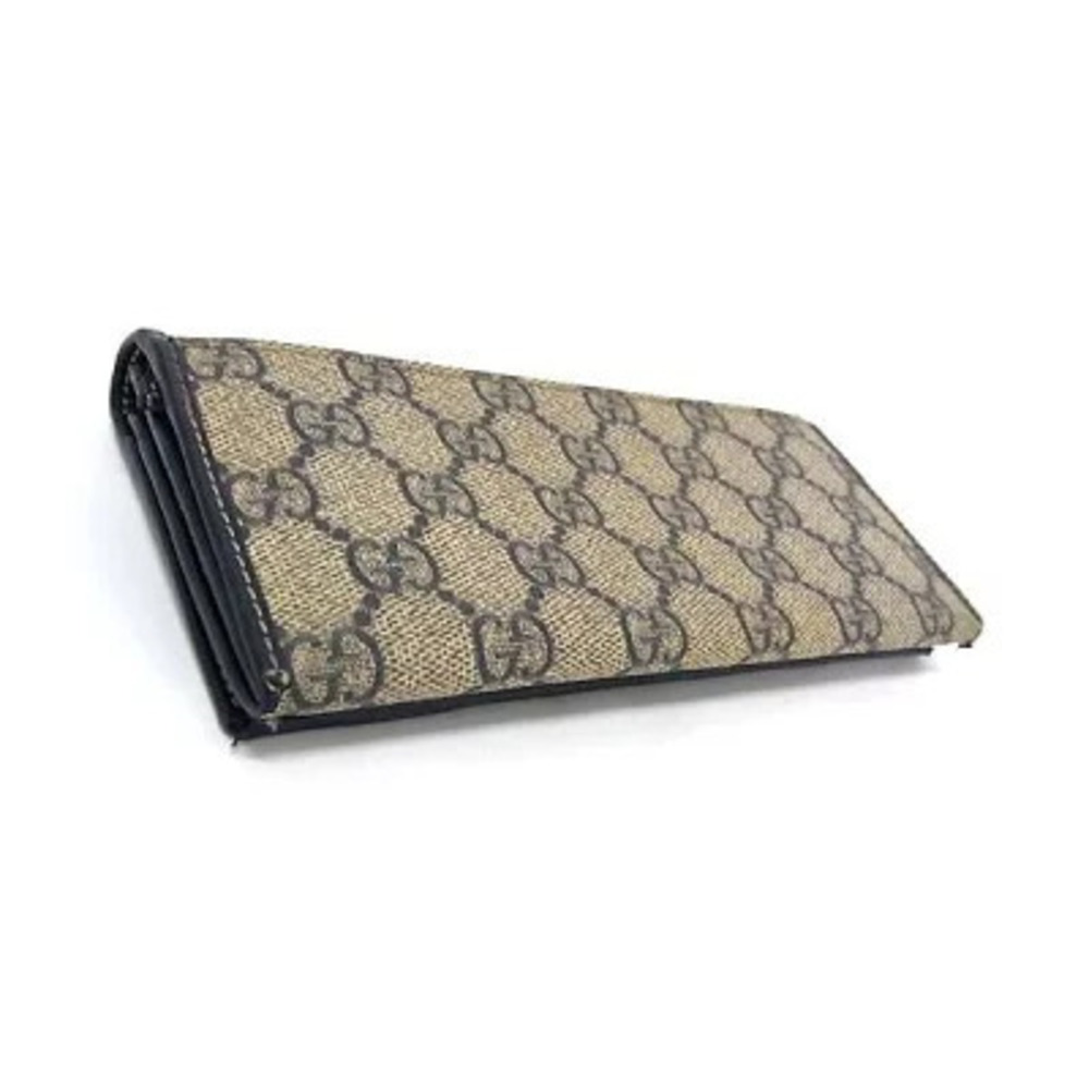 GUCCI GG Supreme Long Wallet Brown Navy Blue Leather Bi fold - Picture 2 of 6